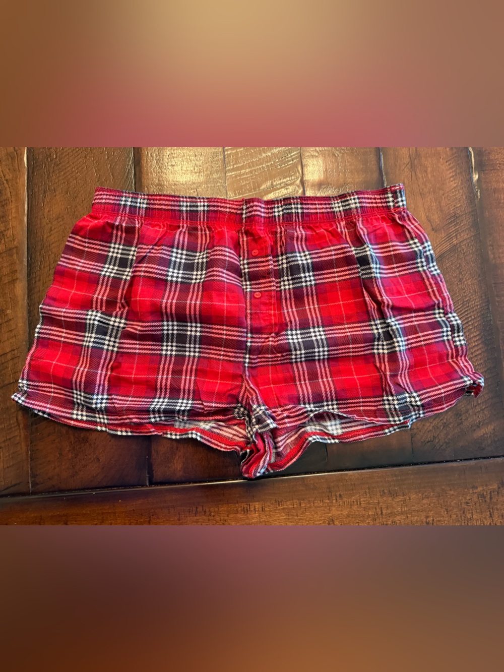 PINK Victoria's Secret Red Plaid Cotton Lounge Shorts